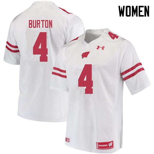 Wisconsin Badgers Women's #4 Donte Burton NCAA Under Armour Authentic White College Stitched Football Jersey EJ40P16HU